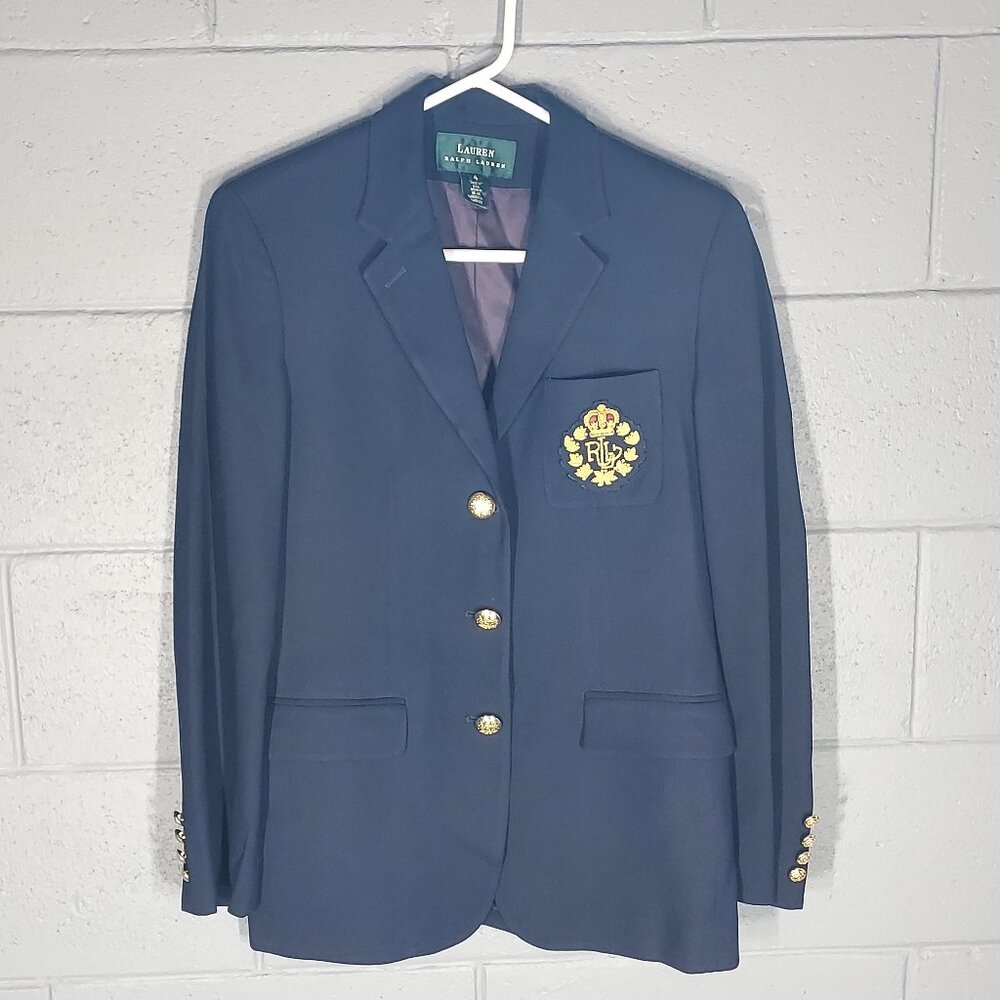 Lauren Ralph Lauren Black Wool Crested Blazer - Size 4